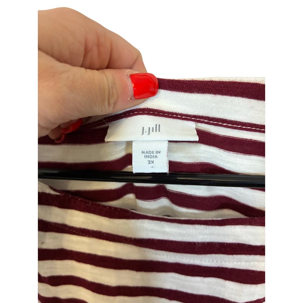 J.Jill Striped Boatneck Long Sleeve Tee in Burgundy White 2X Preppy Minimalist - Picture 2 of 4